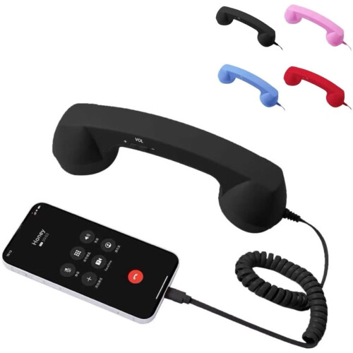 Retro Phone Handset Wired 3.5mm for iPhone Android Black