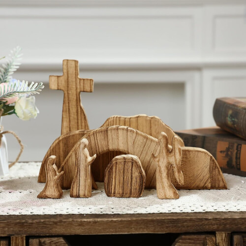 Wooden Empty Tomb Easter Decor with Cross – Resurrection