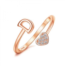 925 Sterling Silver Heart Initial Ring Rose Gold Plated