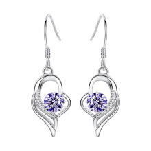 925 Sterling Silver Plumeria Drop Earrings Purple One Size