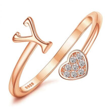 Sterling Silver Heart Initial Ring Rose Gold Plated
