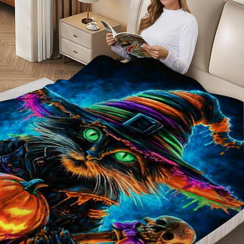 Black Cat Halloween Flannel Blanket 60x80 in 1
