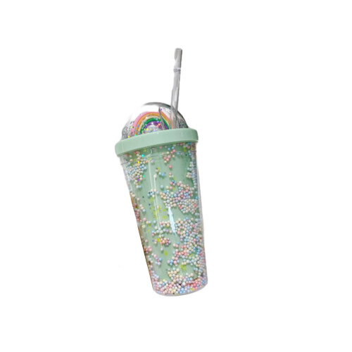 Non-Spill Straw Cup Heart-Shaped Portable Plastic Cold