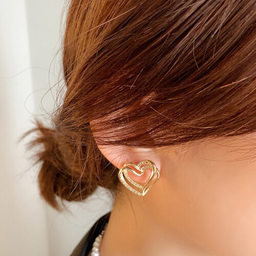 Stud Earrings Set Rhinestone Gold Circle 2 pcs 1