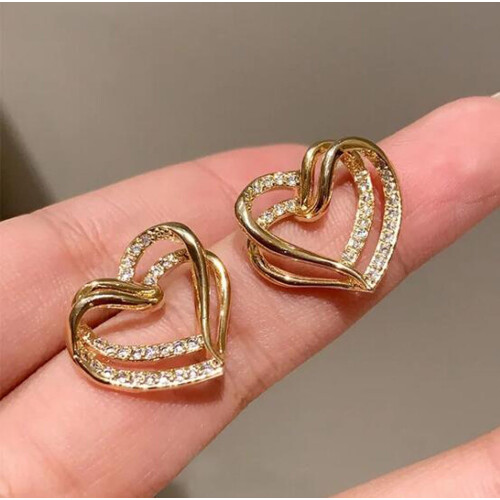 Stud Earrings Set Rhinestone Gold Circle 2 pcs 2