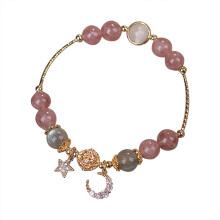 Jade Gold Beaded Bracelet Women Handmade Lucky Leaf Charm