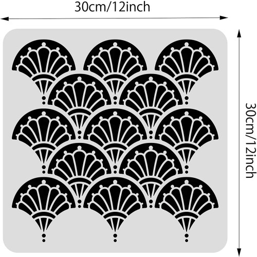 Plastic Art Deco Stencil Geometric Floral Pattern 30x30cm 1