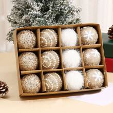 Christmas Ornament Set Green White 12pcs 7cm