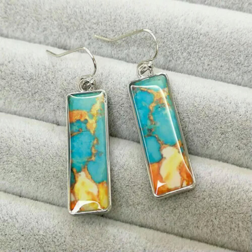Boho Drop Earrings 925 Silver with Turquoise Tourmaline One 2