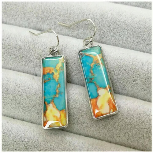 Boho Drop Earrings 925 Silver with Turquoise Tourmaline One 1
