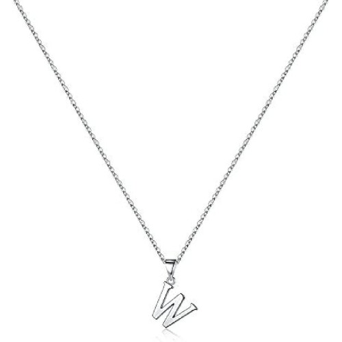 Sterling Silver Initial Pendant Necklace with Figaro Chain
