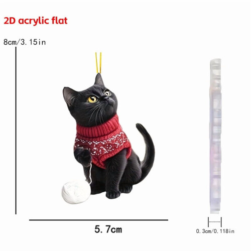 Black Cat Acrylic Christmas Ornament Set - 8 Pieces 2