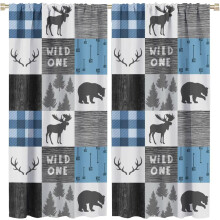 Moose Bear Curtains Vintage Country Christmas Grey Red