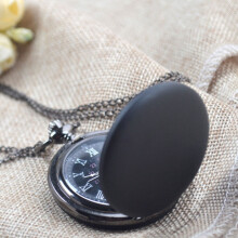 Black Quartz Pocket Watch with Chain 2.5 Inch Retro Alloy