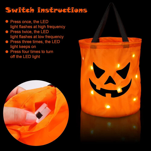 Halloween-kurpitsakarkkiämpäri LED-valolla ja 2