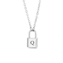Stainless Steel Initial Pendant Necklace Unisex A-Z Figaro