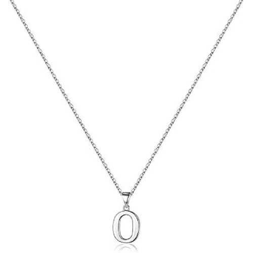 925 Sterling Silver Initial Pendant Necklace with Figaro