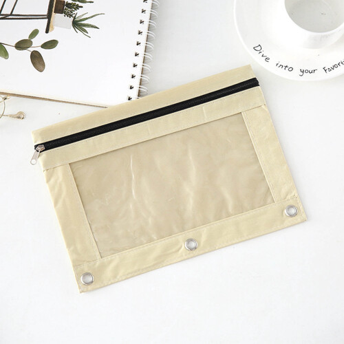 3-Ring Binder Pouch Transparent Zipper Large Capacity