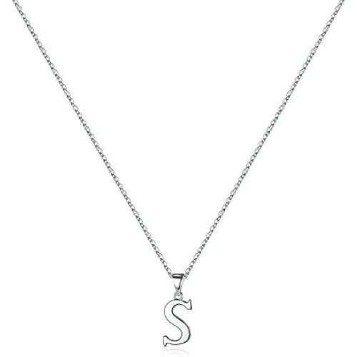 925 Sterling Silver Initial Pendant Necklace with Figaro