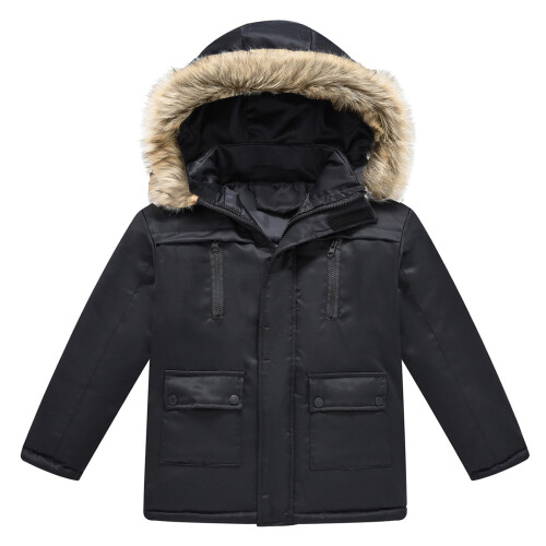 Kids Puffer Jacket Hooded Zip-Up Solid Color with Pockets 1
