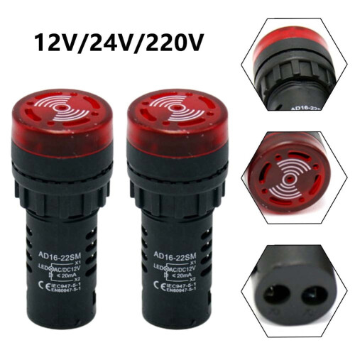 Sound Light Alarm AC/DC 12V 24V 220V Red 2 pcs