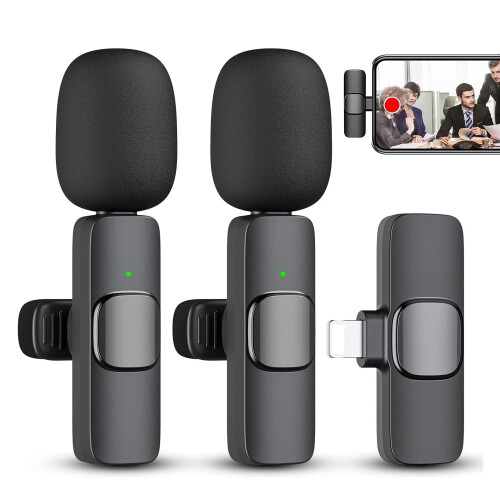 Wireless Lavalier Mic for iPhone iPad 2-Pack
