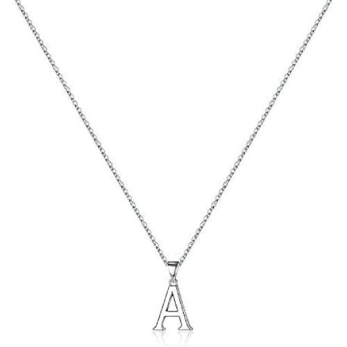 Sterling Silver Initial Pendant Necklace with Figaro Chain