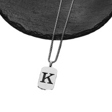 Initial Pendant Necklace Stainless Steel Square Letter A-Z