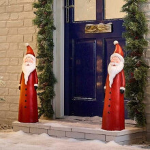 Handcrafted Santa and Snowman Figurines Wood-Like Resin