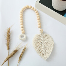Hand-Woven Wooden Bead Curtain Tiebacks with Large Leaves