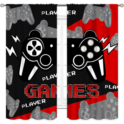 Gaming Curtains Black Red Controller Design 2 Panels 84x63 1