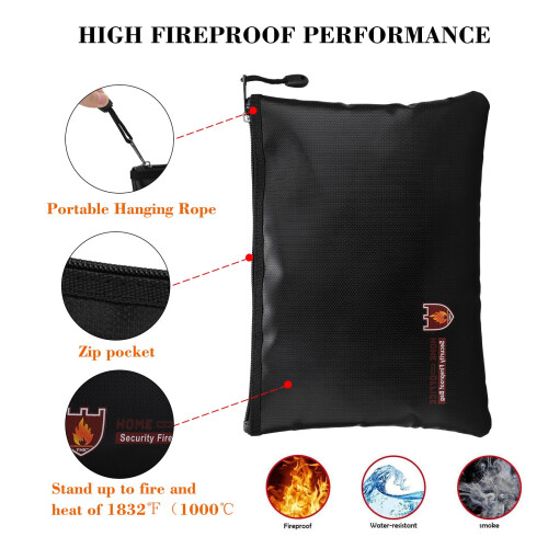 Fireproof Waterproof Money Bag 1832 Zippered Safe Pouch 2