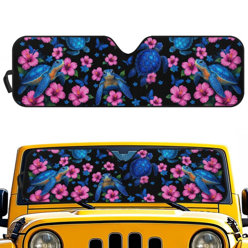 Windshield Sun Shade Boho Floral Turtle Design 52.95 x