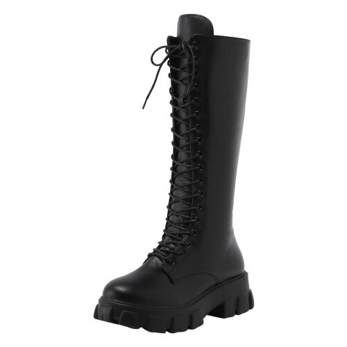 Women's Knee-High Gothic Lace-Up Boots Black Size 7.5