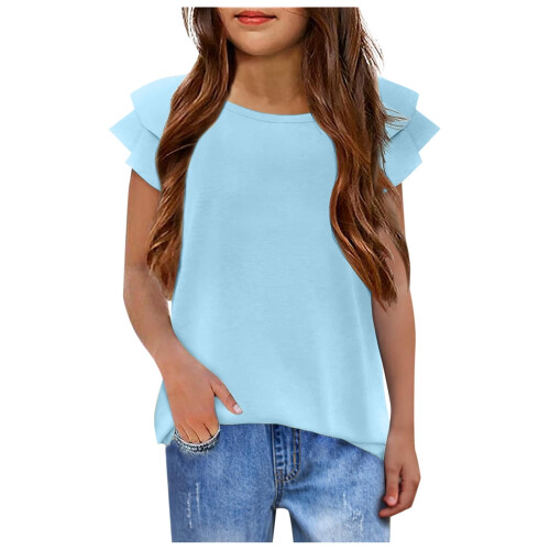 Girls Knot Tunic Top Light Blue M