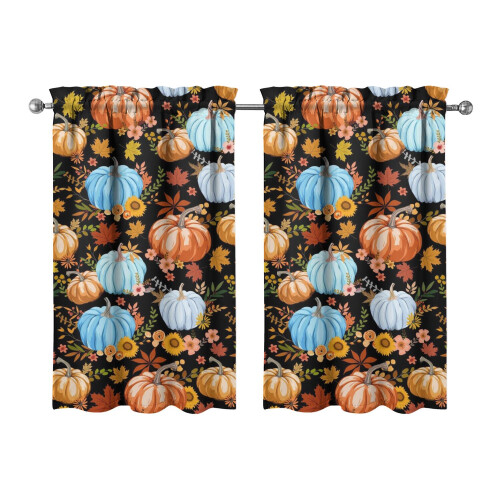 Pumpkin Pattern Tier Curtains Rustic Fall 2 Pack 27.5x39