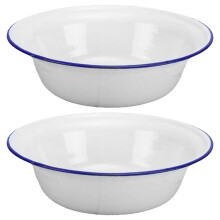 Vintage enameled basin bowl 2 pcs 8.7 x 8.7 x 2.7 in white