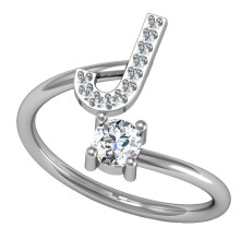 Women's Stainless Steel Initial Letter Ring with Cubic