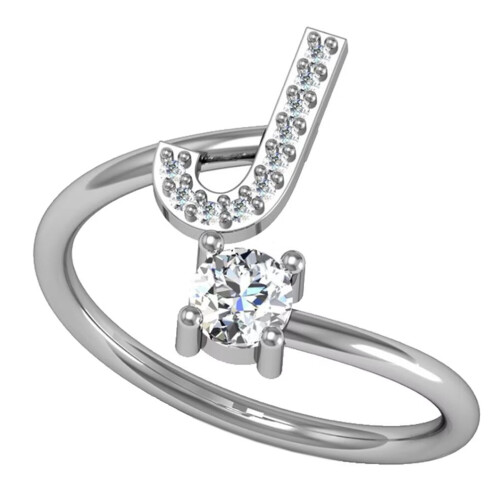 Women's Stainless Steel Initial Letter Ring with Cubic