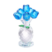 Seven Bottled Roses Crystal Glass Ornament Bouquet Blue