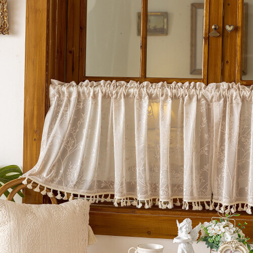 Beige Short Curtains 100x45cm Rod Pocket 2 pcs