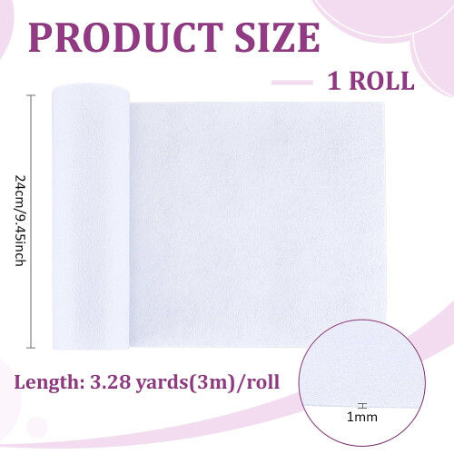 Rectangle Non-Woven Felt Fabric White Smoke 240x1mm 3m Roll 1