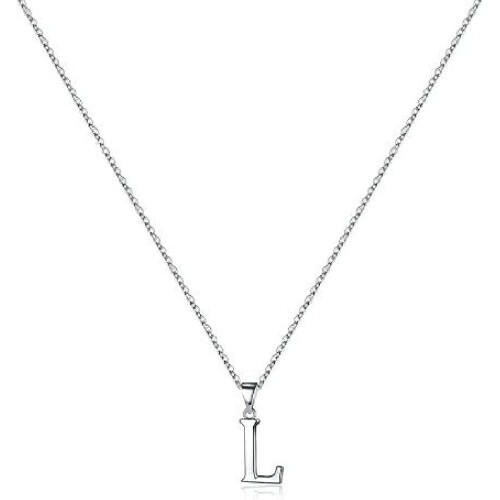 Sterling Silver Initial Pendant Necklace A-Z on Figaro Chain