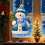 Christmas Snowman Ornament Blue Acrylic Flat 3 Inch 6