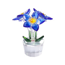 Five-Petaled Flower Figurine Crystal Glass Ornament Blue