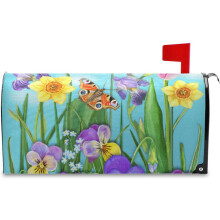 Magnetic Mailbox Cover Flower Dragonfly Design 18 x 21 Inch