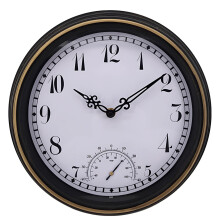 Outdoor Wall Clock with Thermometer 12 Inch Black Gold