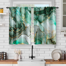 Marble Kitchen Curtains Emerald Green Jade Gold Abstract