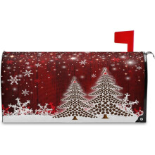 Christmas Tree Snowflake Magnetic Mailbox Cover Red White