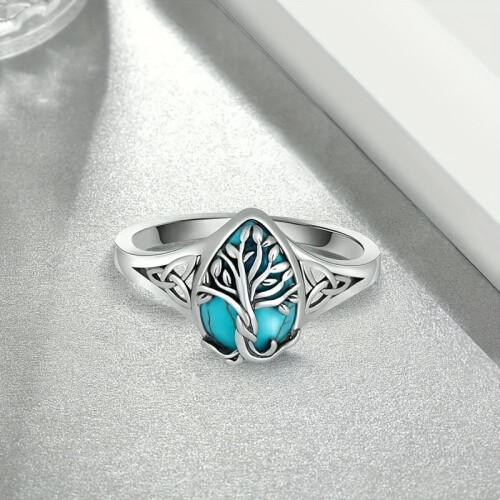 Sterling Silver Turquoise Moonstone Ring for Women Vintage 1